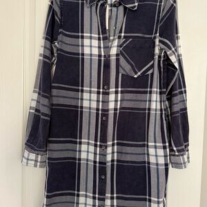 Vanilla Star Navy and White Plaid Long Sleeve Dress